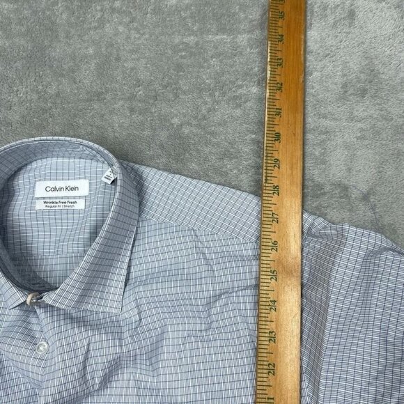 Calvin Klein Mens Wrinkle Free Fresh Blue Plaid Stretch Shirt L 16-16.5 NWT 6794 - Picture 6 of 9